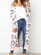 Choies Pink Cotton Circle Print Long Sleeve Chic Women Longline Cardigan
