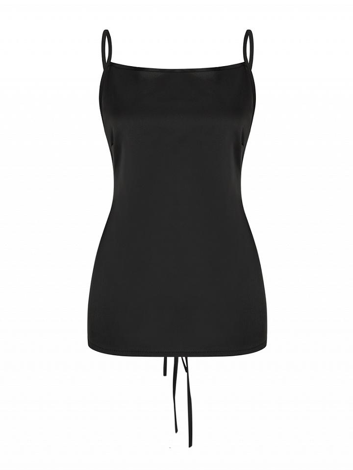 Choies Black Satin Look Tie Back Cami Top