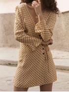 Choies Beige V-neck Polka Dot Print Flare Sleeve Chic Women Mini Dress