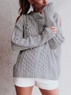 Choies Gray Cold Shoulder Cable Long Sleeve Chunky Knit Sweater