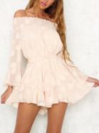 Choies Light Pink Off Shoulder Tie Waist Polka Dot Long Sleeve Dress