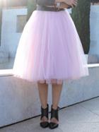 Choies Pink High Waist Tulle Mesh Skater Skirt