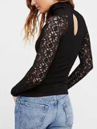 Choies Black High Neck Cut Out Back Lace Panel Knit Sweater
