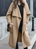Choies Camel Drape Open Front Belted Waist Plain Trench Coat
