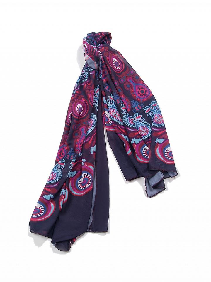 Choies Fuchsia Folk Paisley Print Chiffon Beach Square Cape