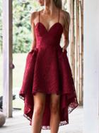 Choies Burgundy V-neck Cross Strap Back Lace Hi-lo Dress