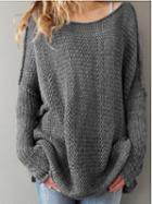 Choies Dark Gray Crew Neck Long Sleeve Women Knit Sweater