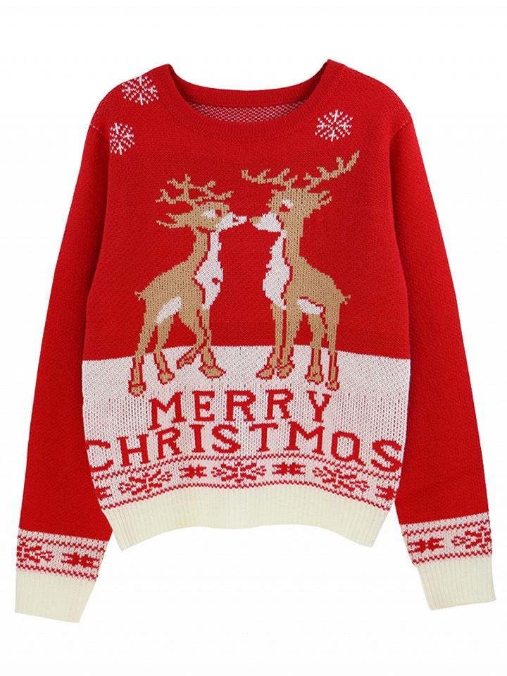 Choies Red Christmas Deer Letter Pattern Knit Sweater