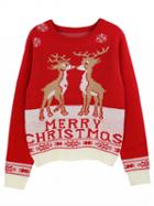 Choies Red Christmas Deer Letter Pattern Knit Sweater