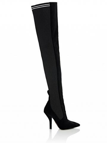 Choies Black Suede Pointed Heeled Over The Knee Boots