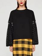 Choies Black Metal Circle Stud Detail Flare Sleeve Blouse
