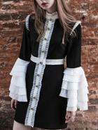 Choies Black Contrast Frill Trim Layered  Flare Sleeve Mini Dress