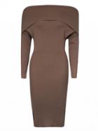 Choies Brown Off Shoulder Long Sleeve Knitted Bodycon Dress