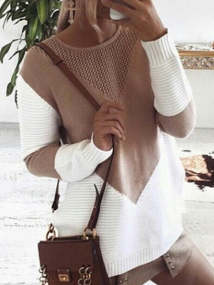 Choies Khaki Contrast Split Side Knit Sweater