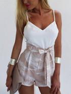 Choies White Cotton V-neck Chic Women Cami Top And High Waist Shorts