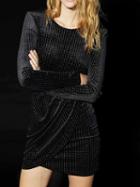 Choies Black Velvet Open Back Long Sleeve Women Sparkling Mini Dress