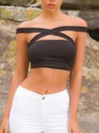 Choies Black Polyester Cross Strap Front Open Back Chic Women Crop Top