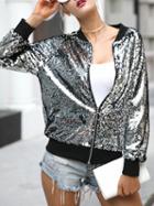Choies Silver Sequin Detail Bomber Jacket