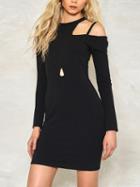 Choies Black Cold Shoulder Strap Cut Out Long Sleeve Bodycon Dress