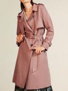 Choies Pink Faux Suede Lapel Belted Waist Longline Trench Coat