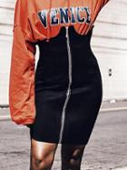 Choies Black Underwired Zip Up Front Bodycon Skirt