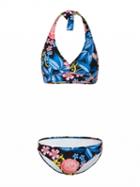 Choies Polychrome Halter Floral Padded Bikini Top And Bottom