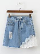 Choies Blue Laser Cut Panel Ripped Denim Mini Skirt