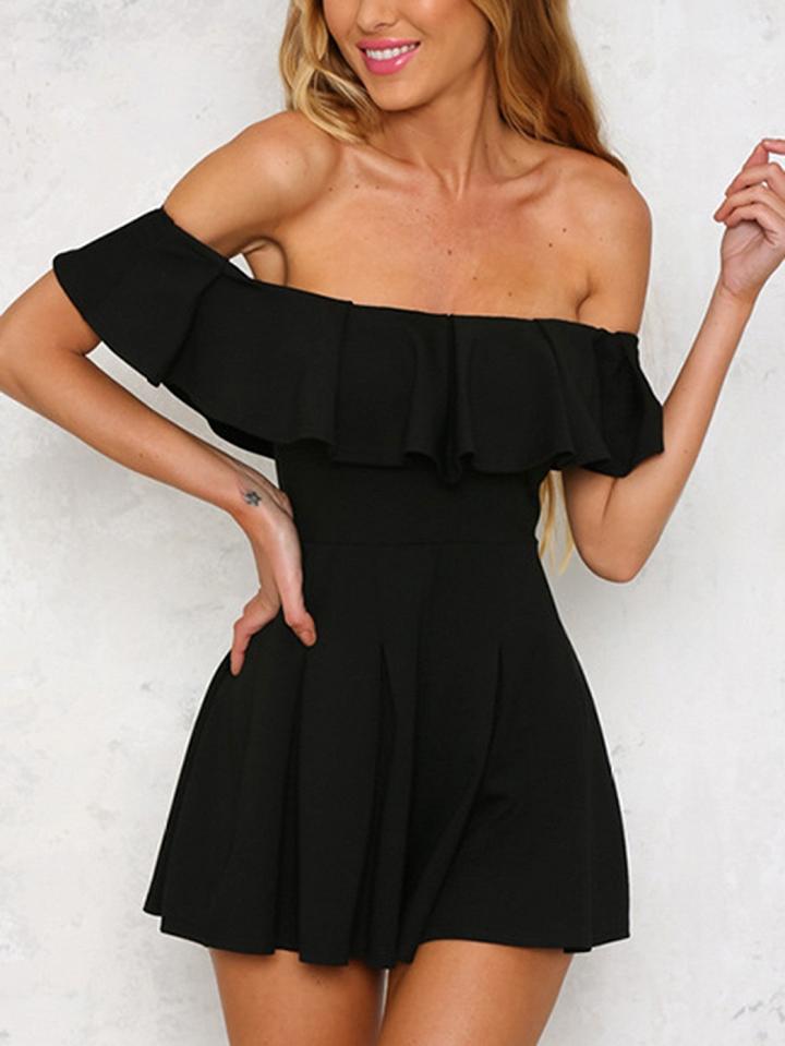 Choies Black Cotton Off Shoulder Ruffle Trim Chic Women Romper Playsuit