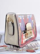 Choies White Pu Print Detail Lock Catch Front Chic Women Shoulder Bag
