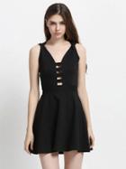 Choies Black V-neck Lattice Detail Cross Back Cami A-line Dress