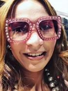 Choies Pink Star Rhinestone Detail Square Frame Sunglasses