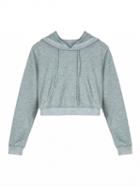 Choies Gray Drawstring Pouch Pocket Crop Hoodie