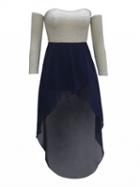 Choies Color Block Off Shoulder Lace Top High-low Chiffon Dress