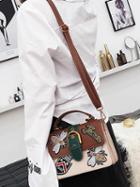 Choies Brown Embroidery Zip Detail Chic Women Cross Body Bag