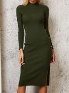 Choies Green Split Side Long Sleeve Chic Women Knit Bodycon Dress