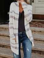 Choies Gray Stripe Open Front Long Sleeve Women Knit Cardigan