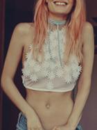 Choies White Sheer Lace Flower Patch Backless Crop Top