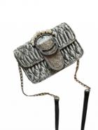 Choies Gray Velvet Quilted Pearl Embellished Chain Shoulder Bag
