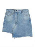 Choies Blue High Waist Raw Hem Asymmetric Denim Mini Skirt