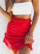 Choies Red High Waist Tassel Panel Chic Women Mini Skirt