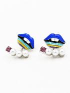 Choies Blue Jewelled Lip Earrings
