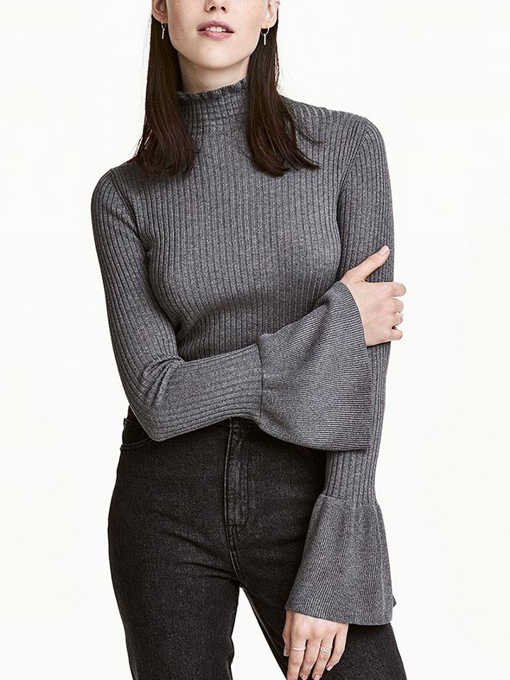 Choies Gray High Neck Flared Sleeve Knit Sweater