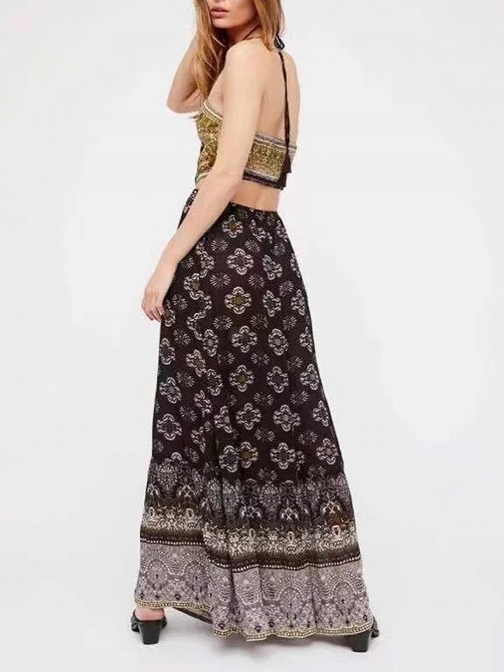 Choies Black Halter Cut Out Open Back Wide Leg Boho Jumpsuit