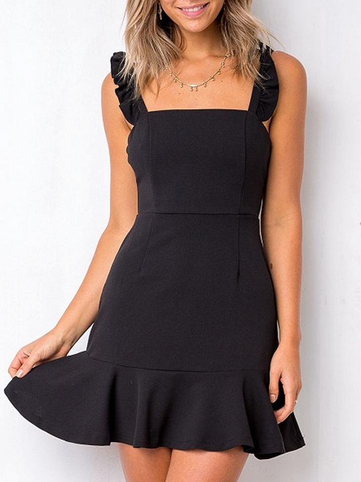 Choies Black Frill Trim Open Back Ruffle Hem Mini Dress