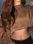 Choies Brown Crew Neck Long Sleeve Women Crop Sweatshirt