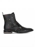 Choies Black Leather Embroidery Buckle Detail Ankle Boots