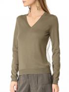 Choies Army Green V-neck Sheer Mesh Back Long Sleeve Knit Sweater