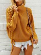 Choies Yellow High Neck Lace Up Side Long Sleeve Knit Sweater