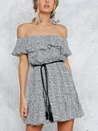 Choies White Off Shoulder Polka Dot Ruffle Trim Mini Dress