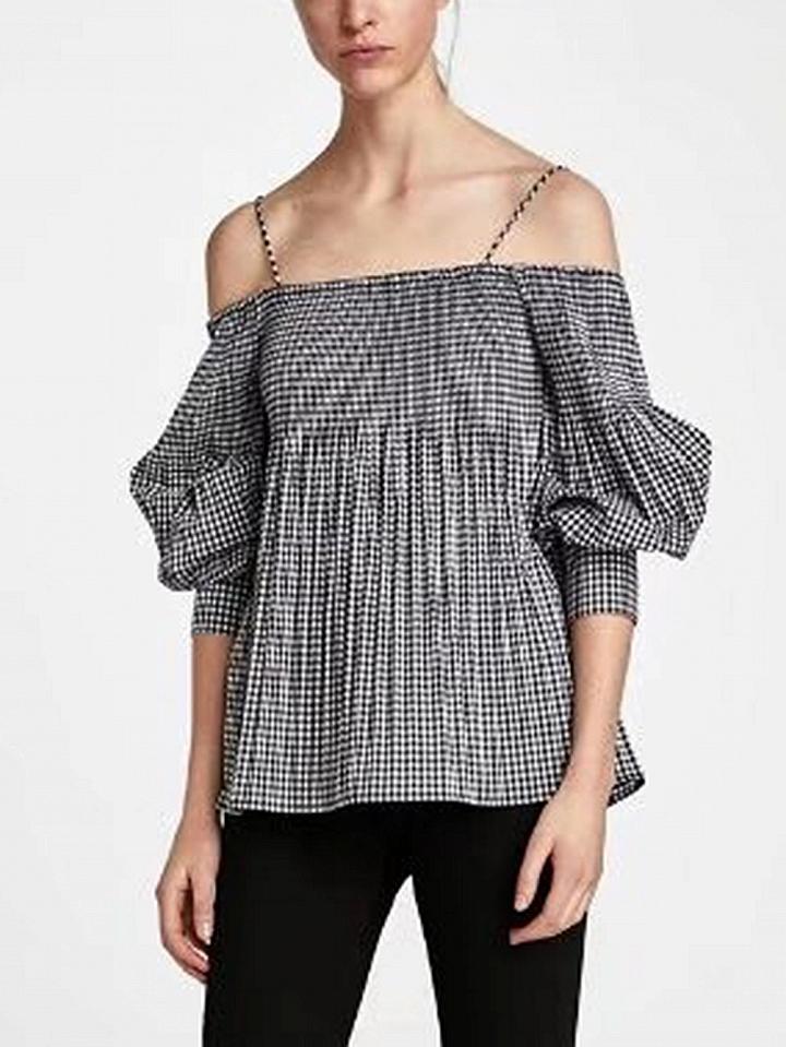 Choies Gray Plaid Spaghetti Strap Long Sleeve Blouse